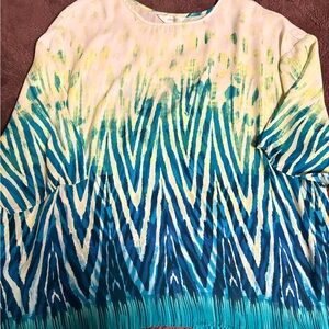 CJ Banks Cream, Teal & Blue Patterned Tunic